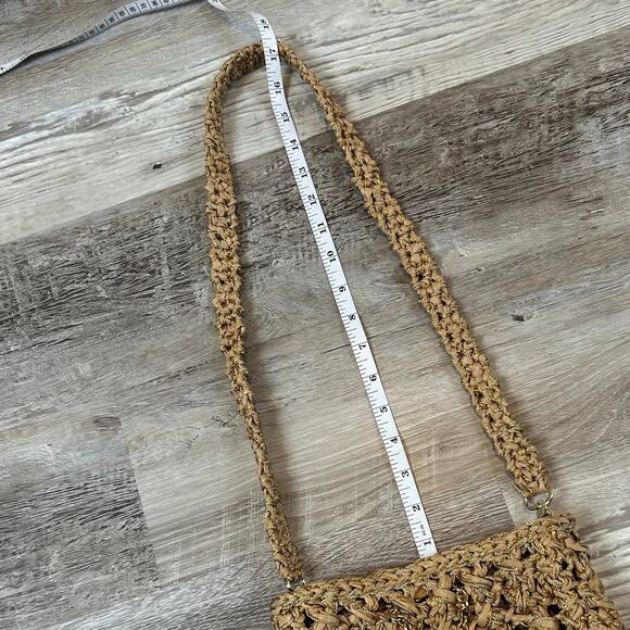 NWT Boks & Baum Woven Raffia Crossbody Bag Gold Lurex Turquoise Detail - Picture 10 of 10